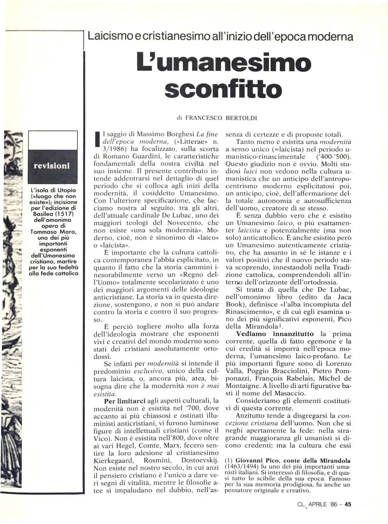 La prima pagina dell'articolo, su Tracce